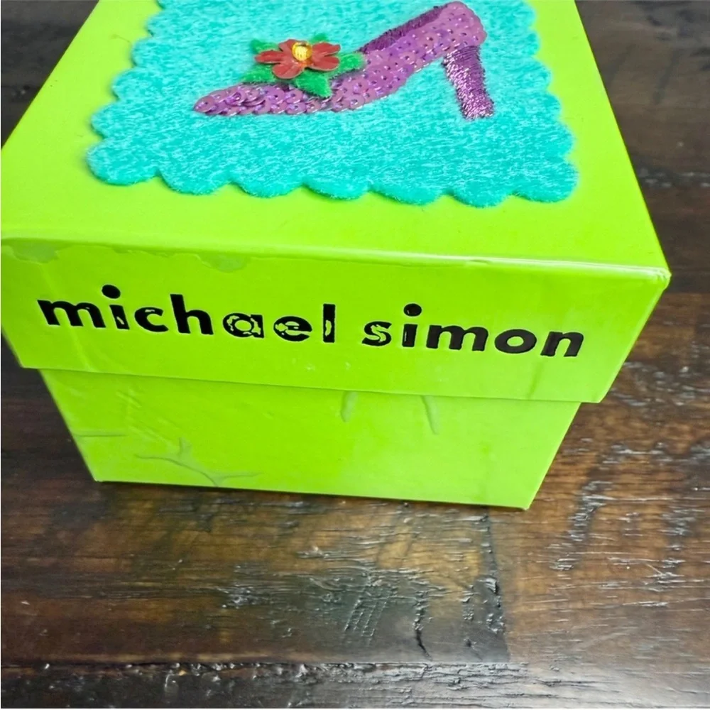 Michael Simon Santa High Heel Shoe Ornament RARE Hand Sewn Beaded New in Box